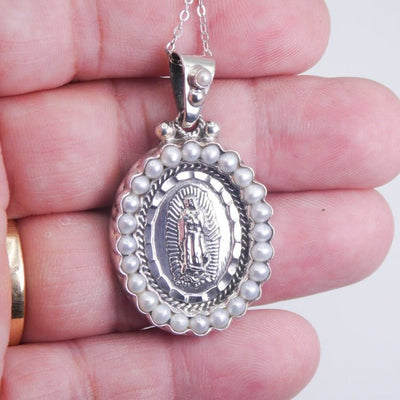 Silver Guadalupe Pendant with Pearls - Guadalupe Gifts