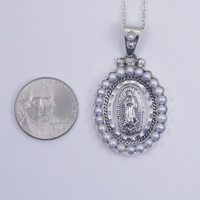 Silver Guadalupe Pendant with Pearls - Guadalupe Gifts