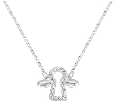 Silver Guardian Angel Necklace w/ CZs - Guadalupe Gifts