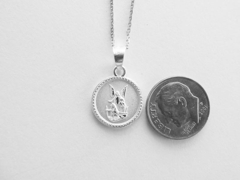 Silver Guardian Angel Round Necklace - Guadalupe Gifts
