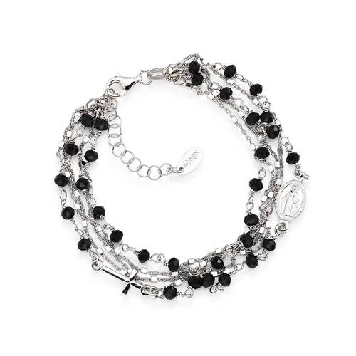 Silver Hail Mary Rosary Bracelet w/ Black Crystals - Guadalupe Gifts