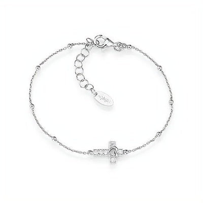 Silver Heart-Cross Bracelet w/ Zirconias - Guadalupe Gifts