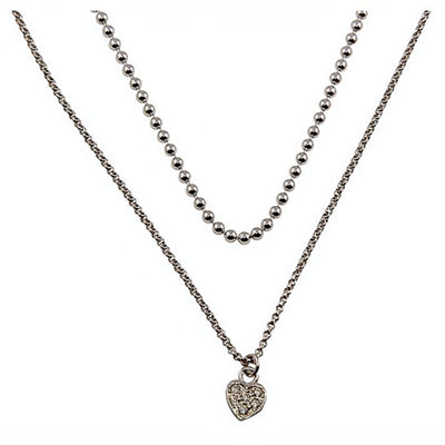 Silver Heart Double Chain Necklace - Guadalupe Gifts