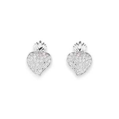 Silver Heart Earrings w/ Zirconias - Guadalupe Gifts