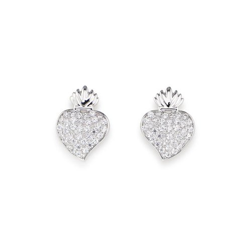 Silver Heart Earrings w/ Zirconias - Guadalupe Gifts