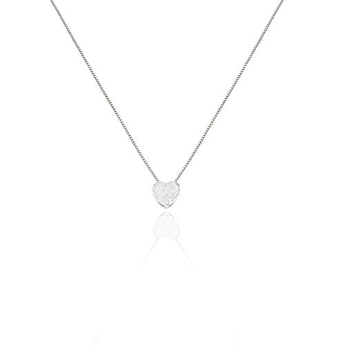 Silver Heart Necklace w/ Zirconias - Guadalupe Gifts