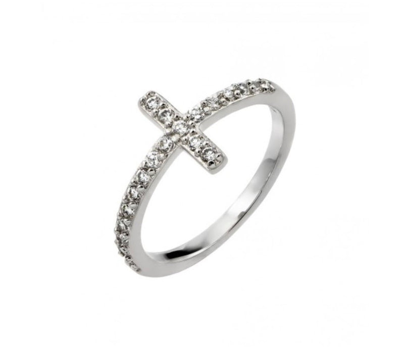 Silver Inlayed Cross Ring w/ Zirconias - Guadalupe Gifts