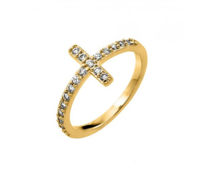 Silver Inlayed Cross Ring w/ Zirconias - Guadalupe Gifts