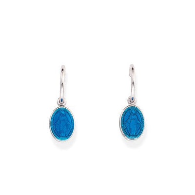 Silver Madonna Earrings w/ Blue Enamel - Guadalupe Gifts