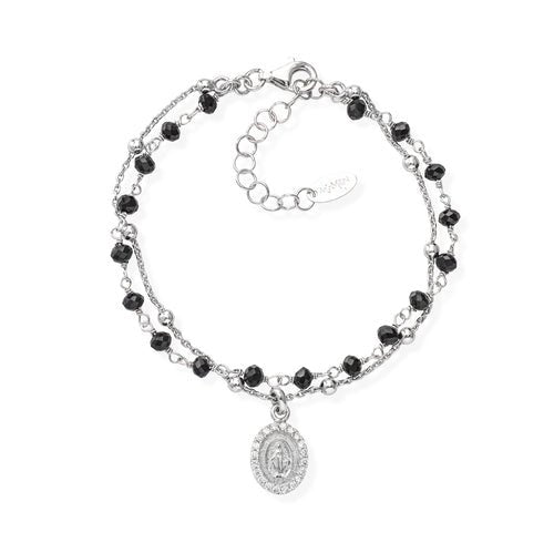 Silver Mary Bracelet w/ Black Crystals - Guadalupe Gifts