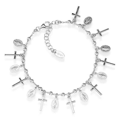 Silver Miracolosa & Cross Bracelet - Guadalupe Gifts
