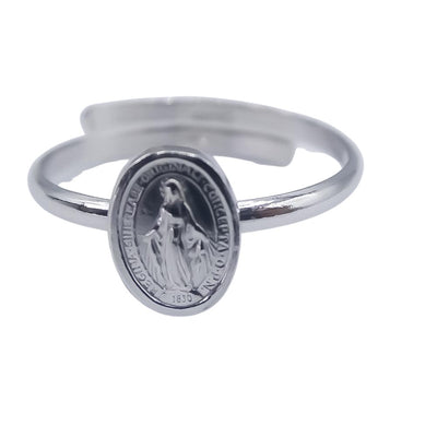 Silver Miraculous Medal Adjustable Ring - Guadalupe Gifts