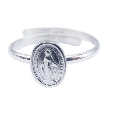 Silver Miraculous Medal Adjustable Ring - Guadalupe Gifts
