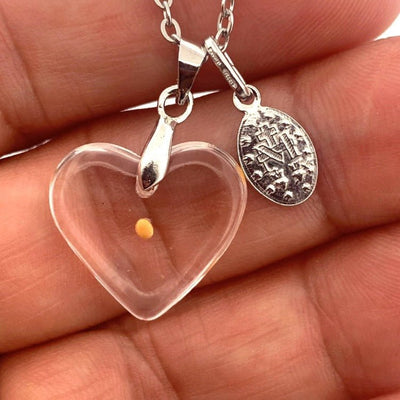 Silver Miraculous Medal & Mustard Seed Heart Necklace - Guadalupe Gifts