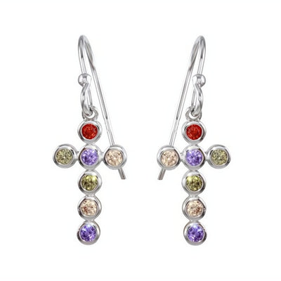 Silver Multicolor Zirconia Cross Earrings - Guadalupe Gifts