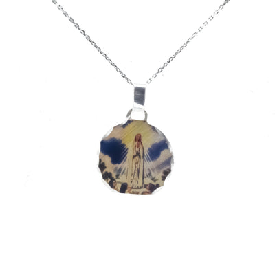 Silver Our Lady of Fatima Round Photo Necklace - Guadalupe Gifts