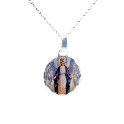 Silver Our Lady of Grace Round Photo Necklace - Guadalupe Gifts