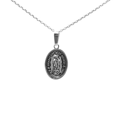Silver Our Lady of Guadalupe Necklace w/ Black Finish - Guadalupe Gifts