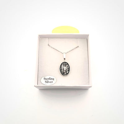 Silver Our Lady of Guadalupe Necklace w/ Black Finish - Guadalupe Gifts