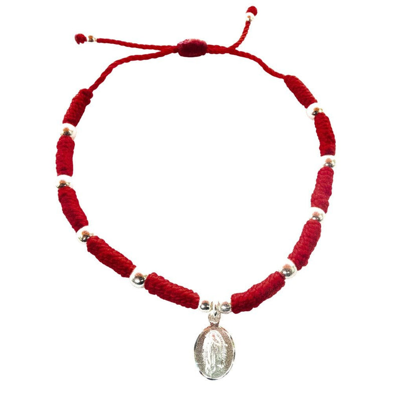 Silver Our Lady of Guadalupe Red String Bracelet - Guadalupe Gifts