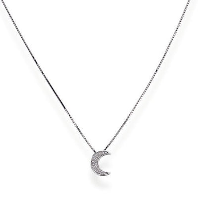 Silver Pav Moon Necklace w/ Zirconias - Guadalupe Gifts