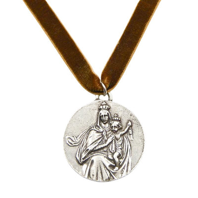 Silver-Plated Carmel Scapular Velvet Necklace - Guadalupe Gifts