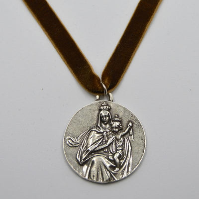 Silver-Plated Carmel Scapular Velvet Necklace - Guadalupe Gifts