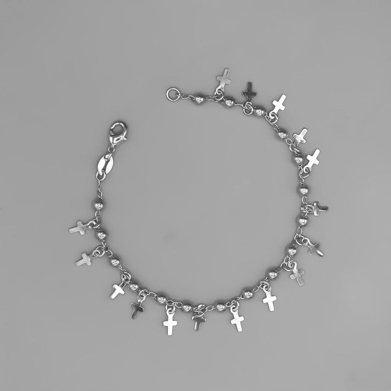 Silver-Plated Cross Charm Bracelet w/ Beads - Guadalupe Gifts