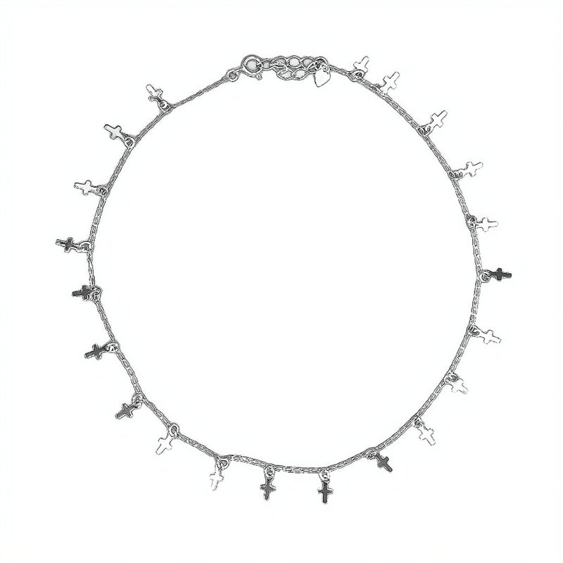 Silver-Plated Cross Charms Choker - Guadalupe Gifts
