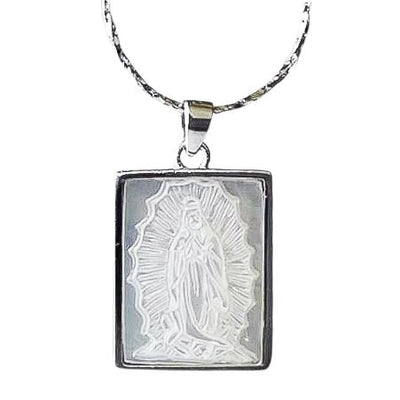 Silver-Plated Guadalupe Necklace w/ Mother of Pearl - Guadalupe Gifts