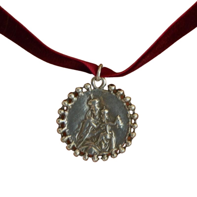Silver-Plated Lady of Carmel Ornate Velvet Necklace - Guadalupe Gifts