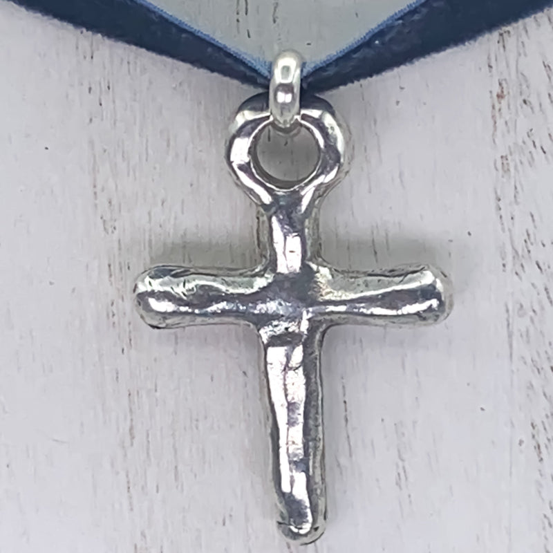Silver-Plated Life Cross Velvet Necklace - Guadalupe Gifts