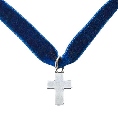 Silver-Plated Mini Cross Velvet Necklace - Guadalupe Gifts