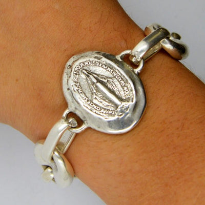 Silver-Plated Miraculous Medal Chain Bracelet - Guadalupe Gifts