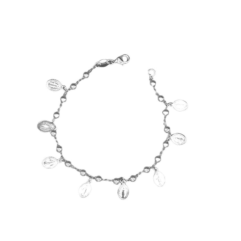 Silver-Plated Our Lady of Grace Charms Bracelet w/ Beads - Guadalupe Gifts