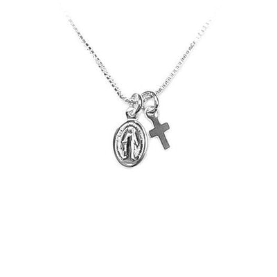Silver-Plated Our Lady of Grace & Cross Necklace - Guadalupe Gifts