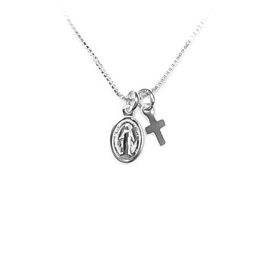 Silver-Plated Our Lady of Grace & Cross Necklace - Guadalupe Gifts