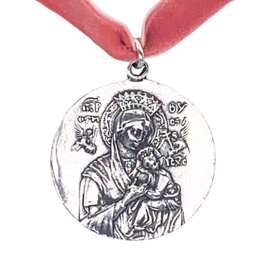 Silver-Plated Our Lady of Perpetual Help Velvet Necklace - Guadalupe Gifts