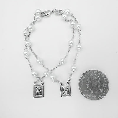Silver-Plated Pearl Scapular Double Bracelet - Guadalupe Gifts