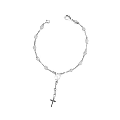 Silver-Plated Rosary Bracelet with Clear Crystals and a Miraculous Medal - Guadalupe Gifts