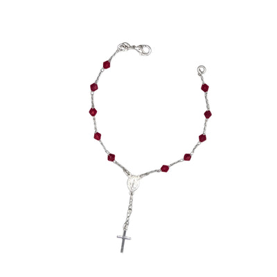 Silver-Plated Rosary Bracelet with Red Crystals with Virgin Mary Charm - Guadalupe Gifts