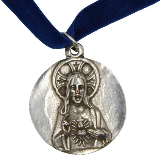 Silver-Plated Sacred Heart of Jesus Velvet Necklace - Guadalupe Gifts