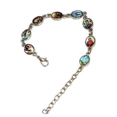Silver-Plated Saints Charms Chain Bracelet - Guadalupe Gifts
