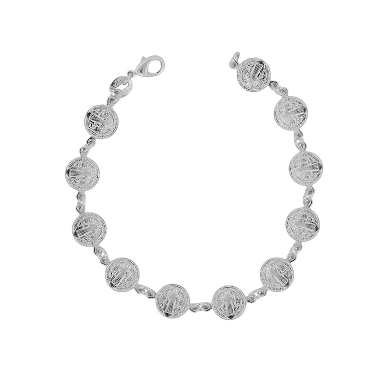 Silver-Plated St Benedict Coins Bracelet - Guadalupe Gifts