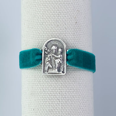 Silver-Plated St Joseph & Christ Velvet Bracelet - Guadalupe Gifts