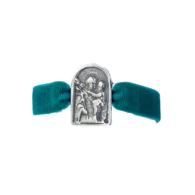 Silver-Plated St Joseph & Christ Velvet Bracelet - Guadalupe Gifts