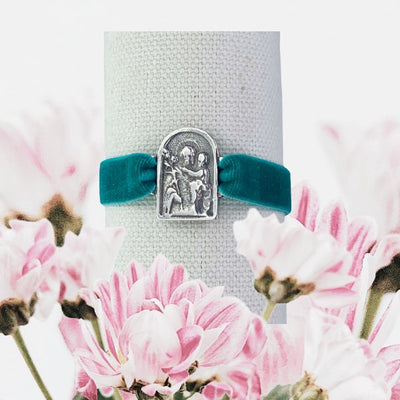 Silver-Plated St Joseph & Christ Velvet Bracelet - Guadalupe Gifts