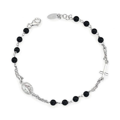 Silver Rosary Bracelet w/ Black Jades - Guadalupe Gifts