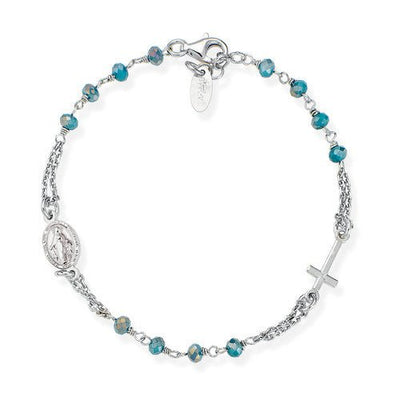 Silver Rosary Bracelet w/ Blue Iridescent Crystals - Guadalupe Gifts
