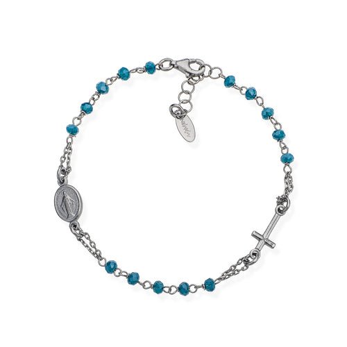 Silver Rosary Bracelet w/ Ocean Blue Crystals - Guadalupe Gifts